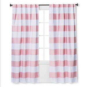 Pink stripe Pillowfort curtains from Target.